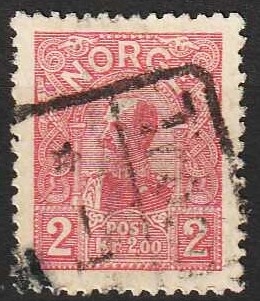 FRIMÆRKER NORGE | 1907 - AFA 69 - Haakon VII - 2,00 kr. rød - Stemplet